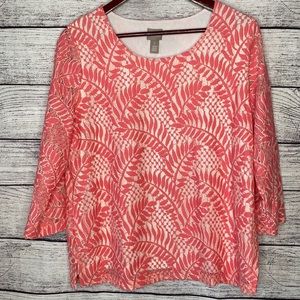 Chico's Fern Print Lace Top 3/4 Sleeves Size XL